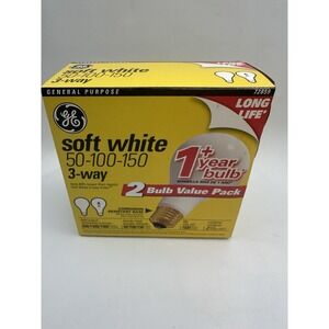 NEW GE Soft White 3 Way Light Bulbs 2 Pack 50/100/150W Resistant Base